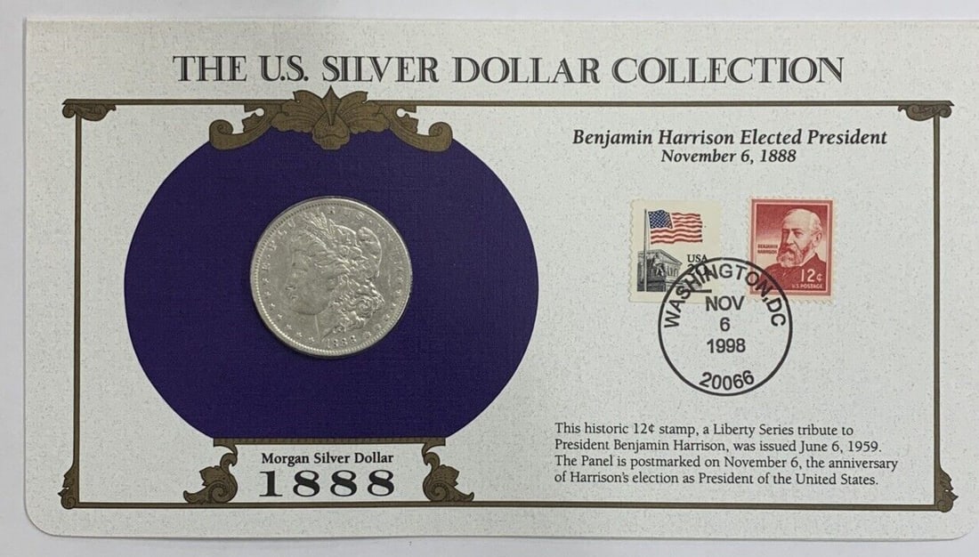 1888-O Morgan Dollar Silver Coin in Commemorative Stamp Display Card (1 of 2)