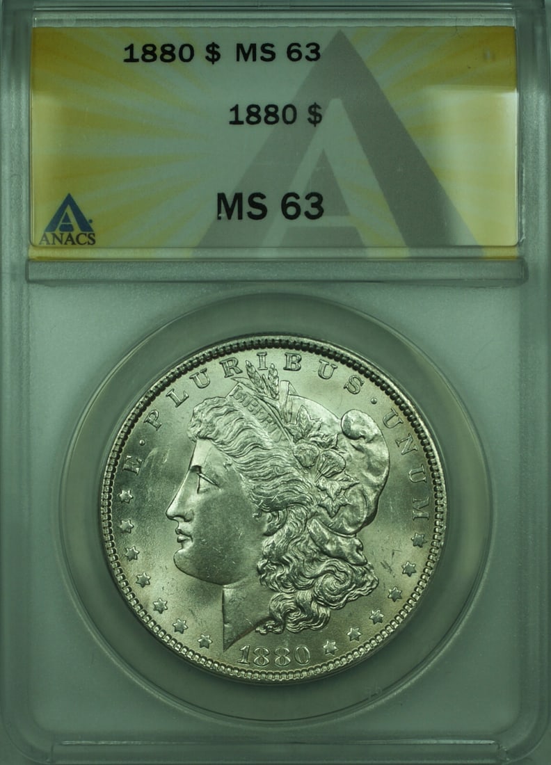 1880 Morgan Dollar ANACS MS63 Certified Silver $1 Coin (1 of 2)