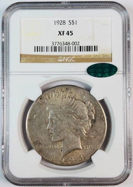 1928 Silver Peace Dollar XF45 NGC CAC Certified US Coin (1 of 2)
