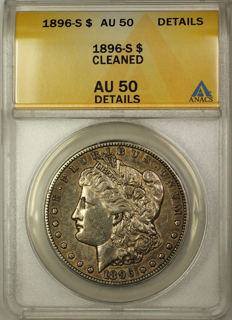 ANACS AU-50 Details 1896-S Morgan Dollar Silver $1 San Francisco Cleaned (1 of 2)