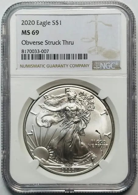 2020 Silver Eagle NGC MS69 Struck Thru Uncirculated Coin (1 of 2)