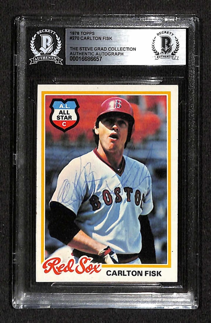 1978 Topps #270 Carlton Fisk Signed Baseball Card Beckett Authenticated: 1978 Topps #270 Carlton Fisk Signed Baseball Card Beckett Authenticated This is a vintage 1978 Topps #270 sports trading card featuring the legendary Carlton Fisk, a Hall of Fame catcher known for his