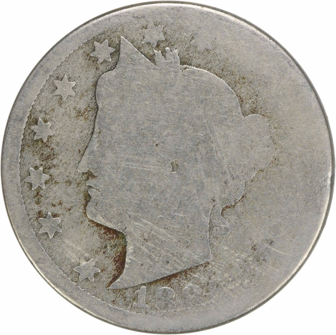 1886 Liberty Nickel AG Circulated Uncertified Philadelphia Mint: 1886 Liberty Nickel AG Circulated Uncertified Philadelphia Mint This 1886 Liberty Nickel is a remarkable collectible coin from the United States, featuring the classic design by Charles E. Barber. It