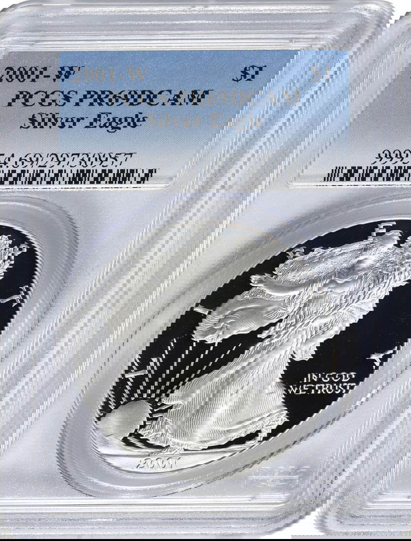 2001-W American Silver Eagle Dollar PR69DCAM PCGS Proof 1 oz Silver (1 of 2)