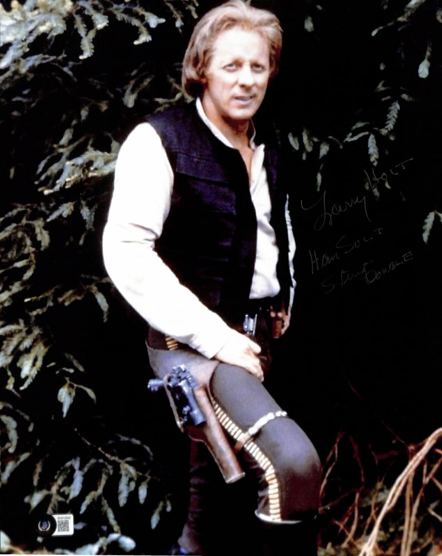 Larry Holt Signed 11x14 Star Wars Han Solo Stunt Double Photo BECKETT: Larry Holt Signed 11x14 Star Wars Han Solo Stunt Double Photo BECKETT This stunning 11x14 color photograph features the autograph of Larry Holt, the stunt double for Han Solo in Star Wars: Return of t