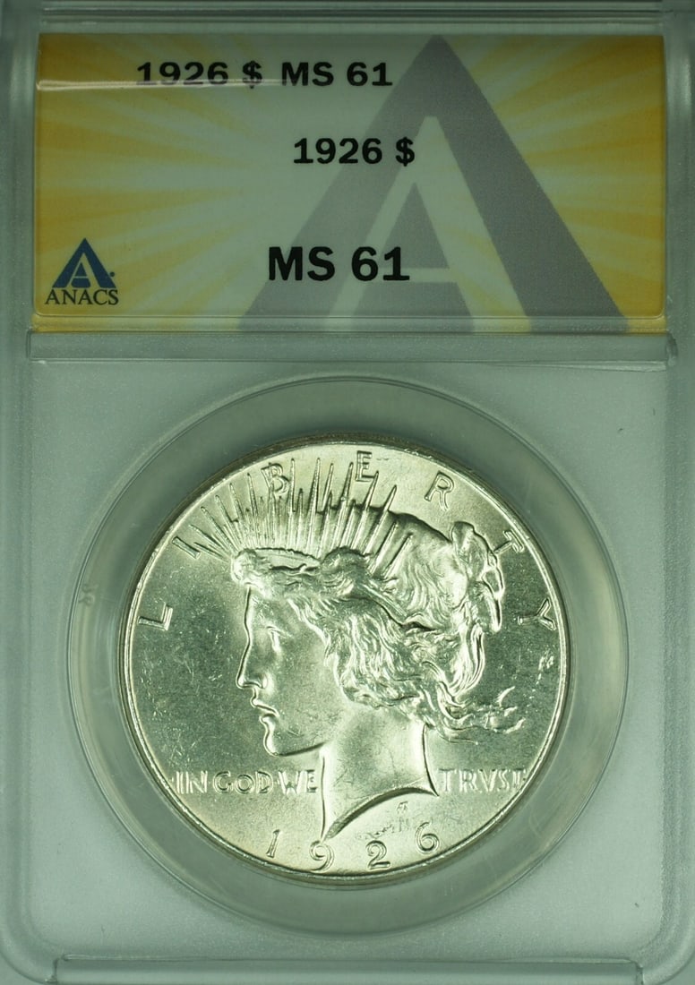 1926 Peace Dollar Silver $1 ANACS MS-61 Philadelphia Certified Coin (1 of 2)