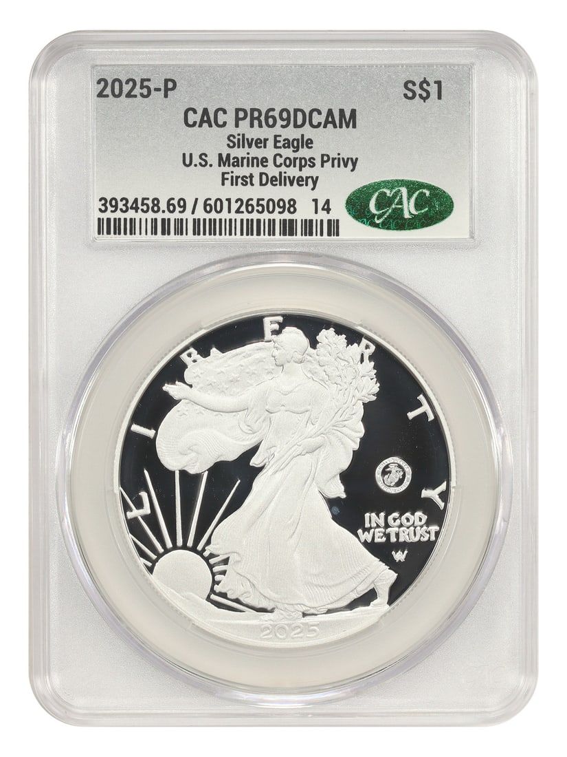 2025 Silver Eagle Dollar Marine Corps Privy CACG PR69DCAM First Delivery (1 of 4)