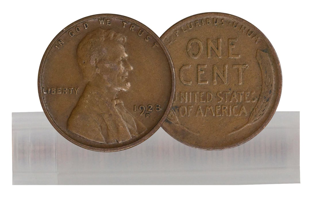 1928-D Lincoln Wheat Cent 50-Coin Roll Copper VF (1 of 3)