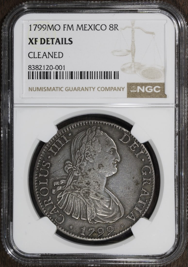 1799-Mo Mexican Silver 8 Reales NGC Certified XF Details: 1799-Mo Mexican Silver 8 Reales NGC Certified XF Details This 1799-Mo Mexican Silver 8 Reales coin features a Milled Bust-Type design and is a remarkable piece from the Colonial period, which lasted u