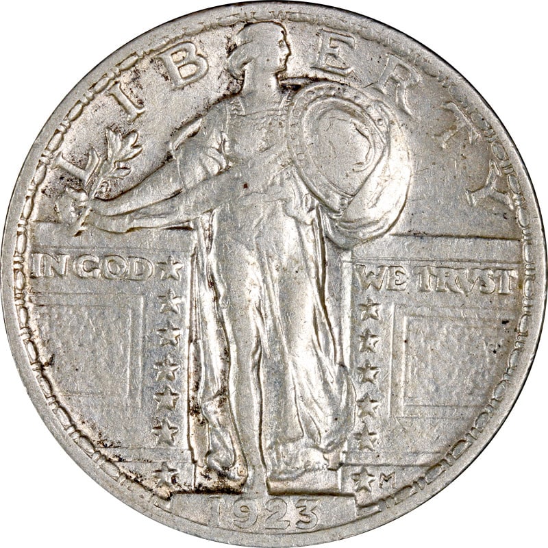 1923-P Standing Liberty Quarter Circulated Silver Coin: 1923-P Standing Liberty Quarter Circulated Silver Coin This 1923-P Standing Liberty Quarter is a classic piece of American coinage with a rich history. Made of silver, it features the iconic design th