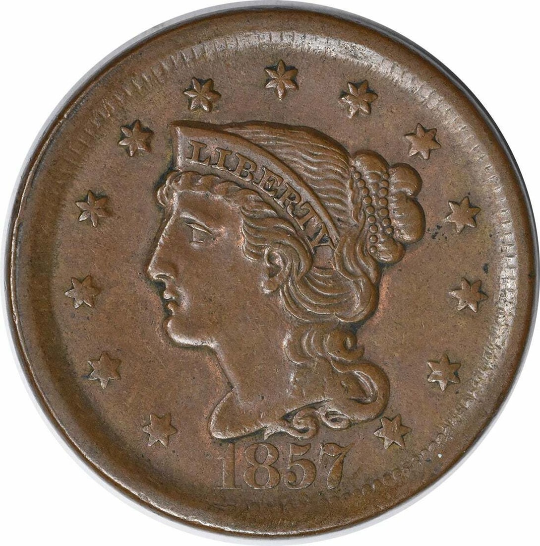 1857 Large Cent Large Date BU Copper Braided Hair Coin (1 of 2)