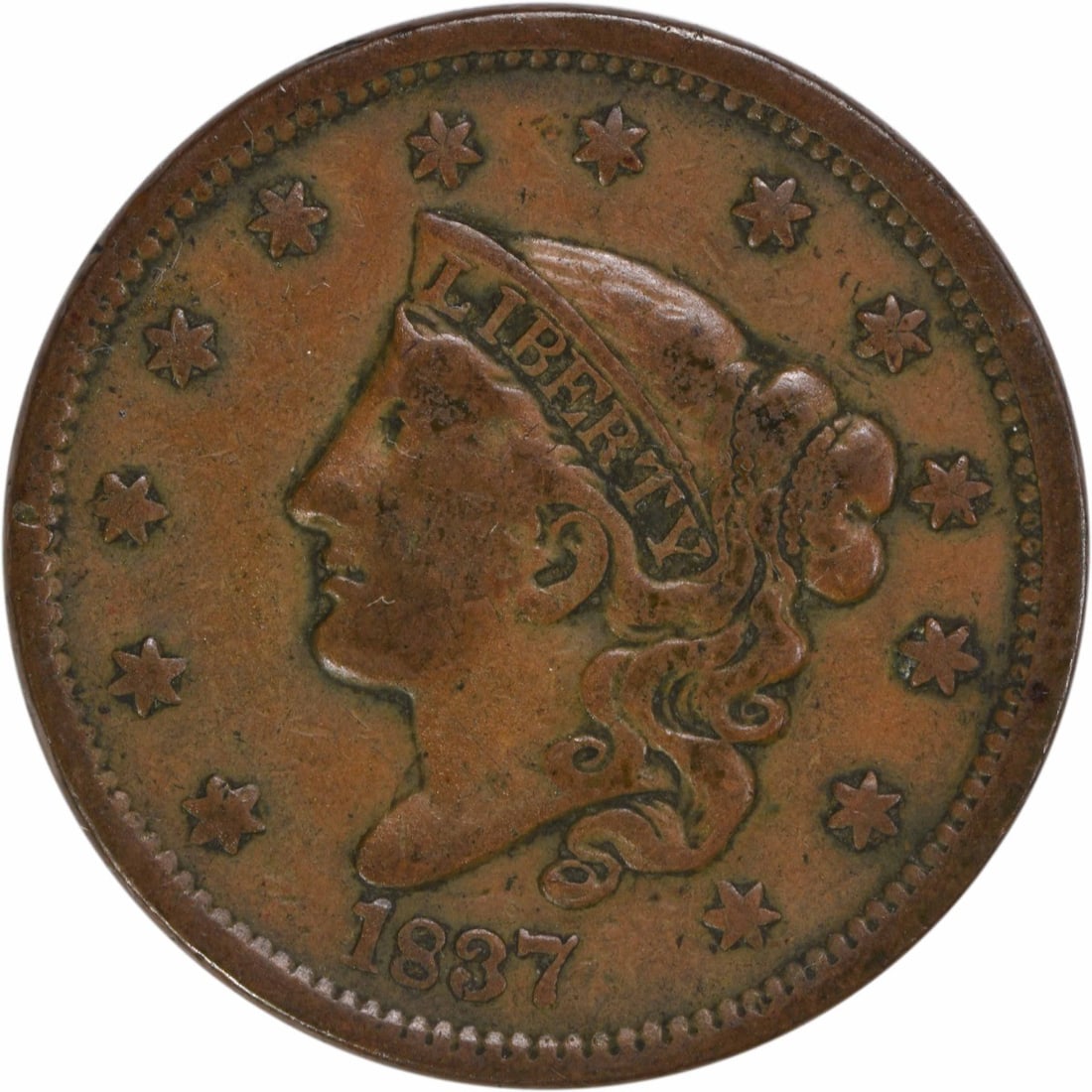 1837 Coronet Head Large Cent Copper VF Uncertified (1 of 2)