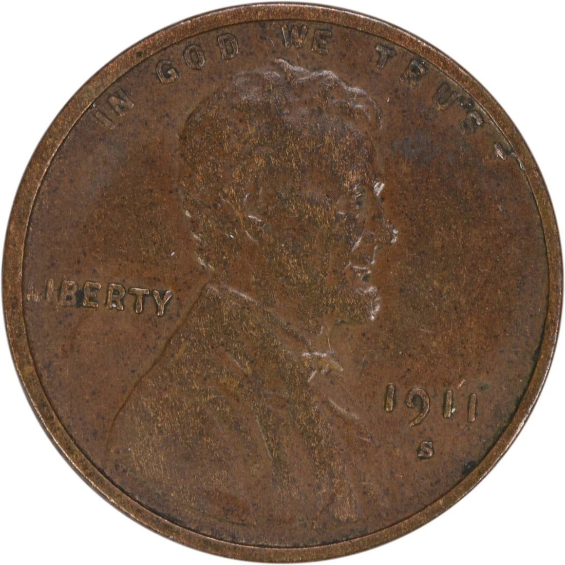 1911-S Lincoln Wheat Cent EF Uncertified Copper Coin (1 of 2)