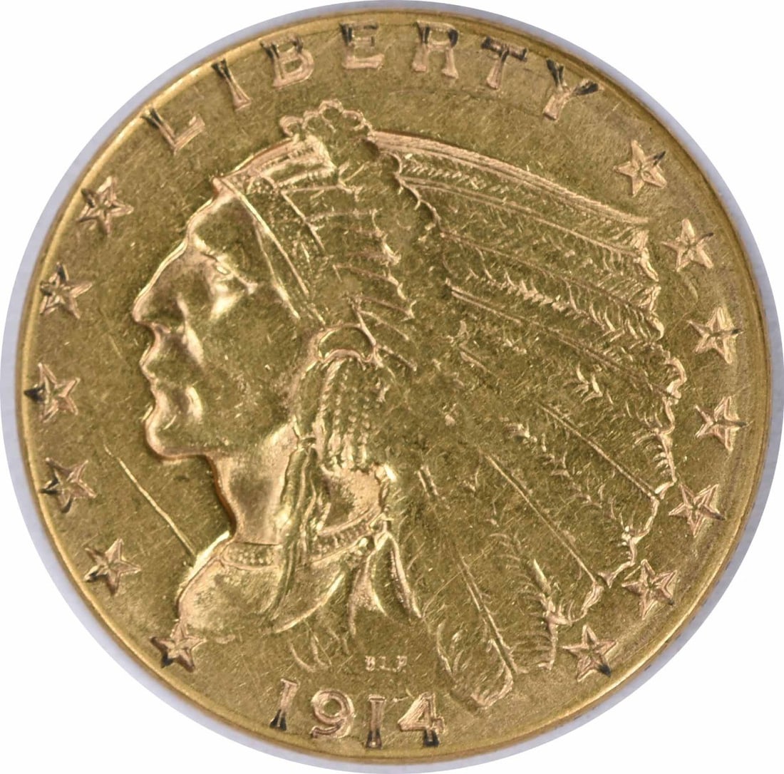 1914-D $2.50 Gold Indian Coin AU by Bela Lyon Pratt: 1914-D $2.50 Gold Indian Coin AU by Bela Lyon Pratt This 1914-D $2.50 Gold Indian coin features a striking design by Bela Lyon Pratt and is a notable piece of American numismatics. Struck in Denver, t