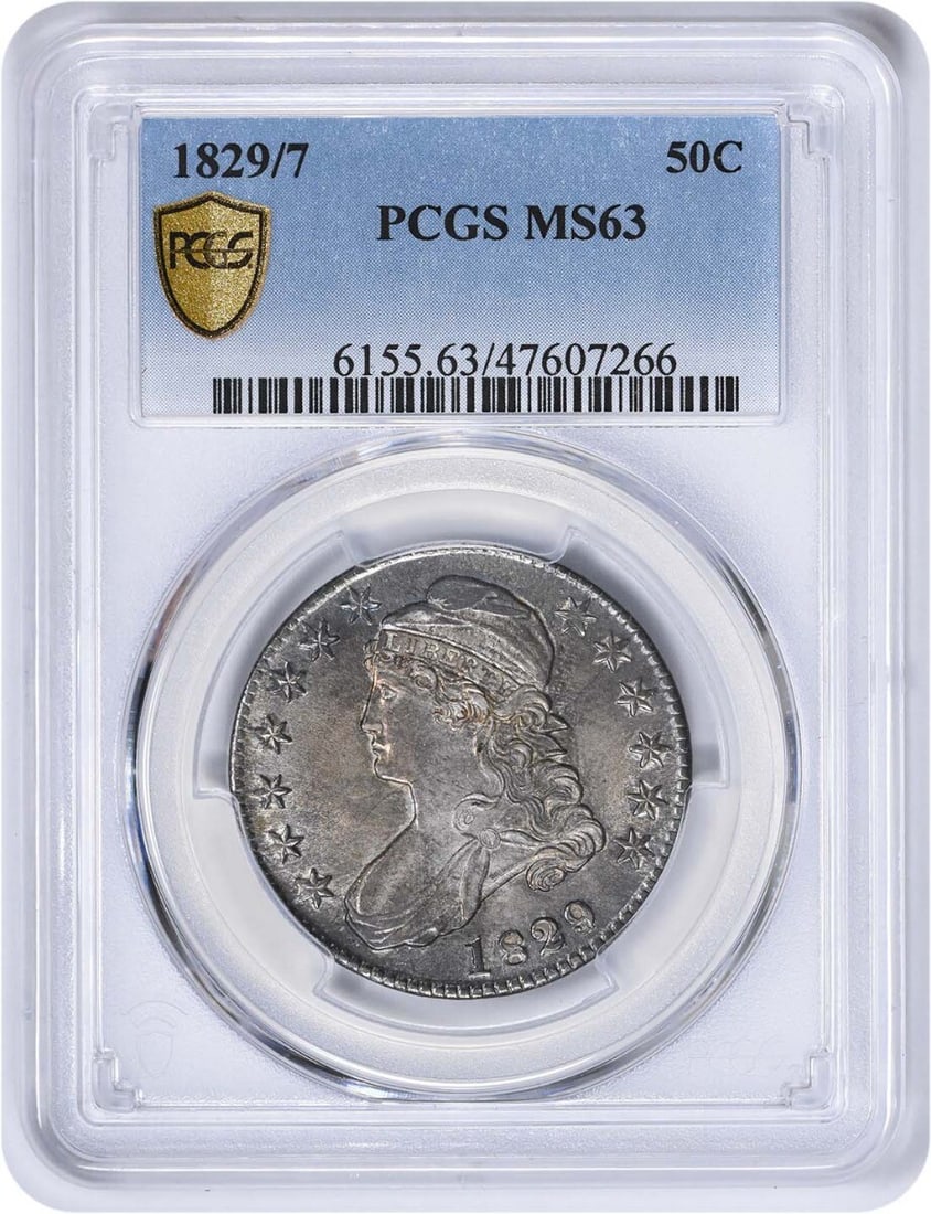 1829/7 Bust Silver Half Dollar MS63 PCGS Uncirculated Coin (1 of 4)