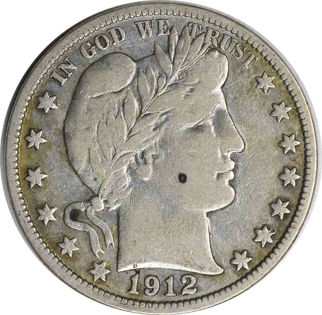 1912-S Barber Half Dollar 50C VF Uncertified 90% Silver Coin (1 of 2)