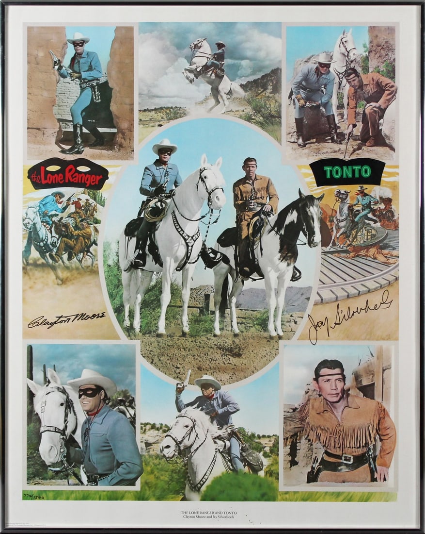 Lone Ranger Signed Poster by Clayton Moore & Jay Silverheels with COA: Lone Ranger Signed Poster by Clayton Moore & Jay Silverheels with COA This original poster features the signatures of Clayton Moore and Jay Silverheels, the iconic stars of The Lone Ranger. The autogr