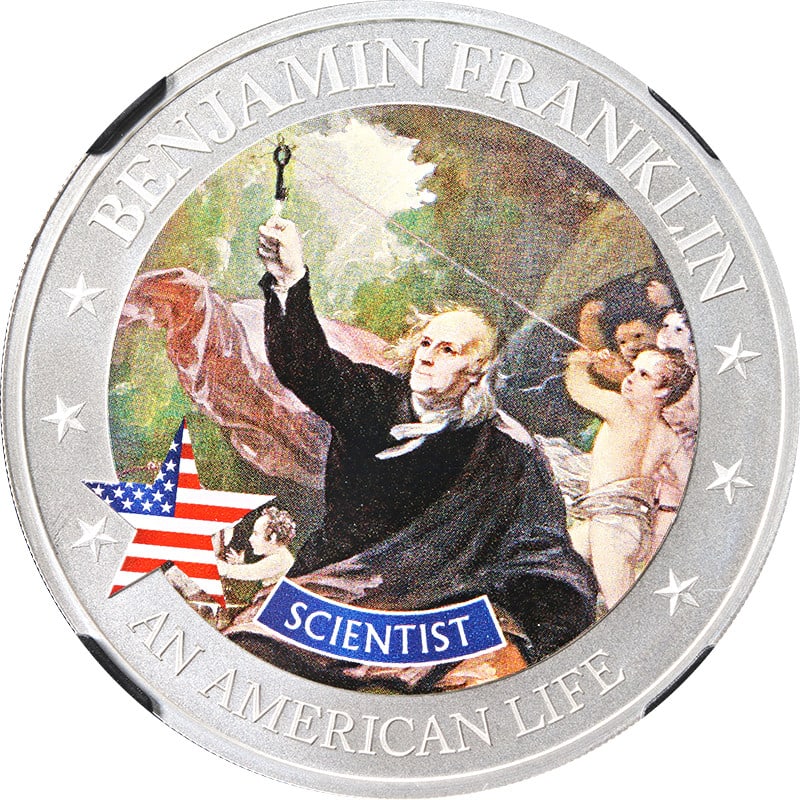 NGC MS70 2021 Cook Islands Silver Life of Franklin Scientist 1/2oz $2 Coin: NGC MS70 2021 Cook Islands Silver Life of Franklin Scientist 1/2oz $2 Coin This is a 2021 Cook Islands 1/2oz Silver $2 coin from the Life of Franklin: Scientist series. Certified by NGC with a grade o