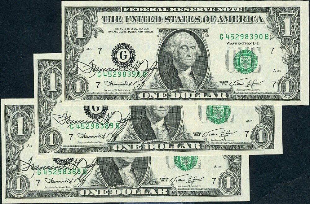 1974 $1 Currency Pack 3pc Consecutive Gem CU Francine NEFF (1 of 2)
