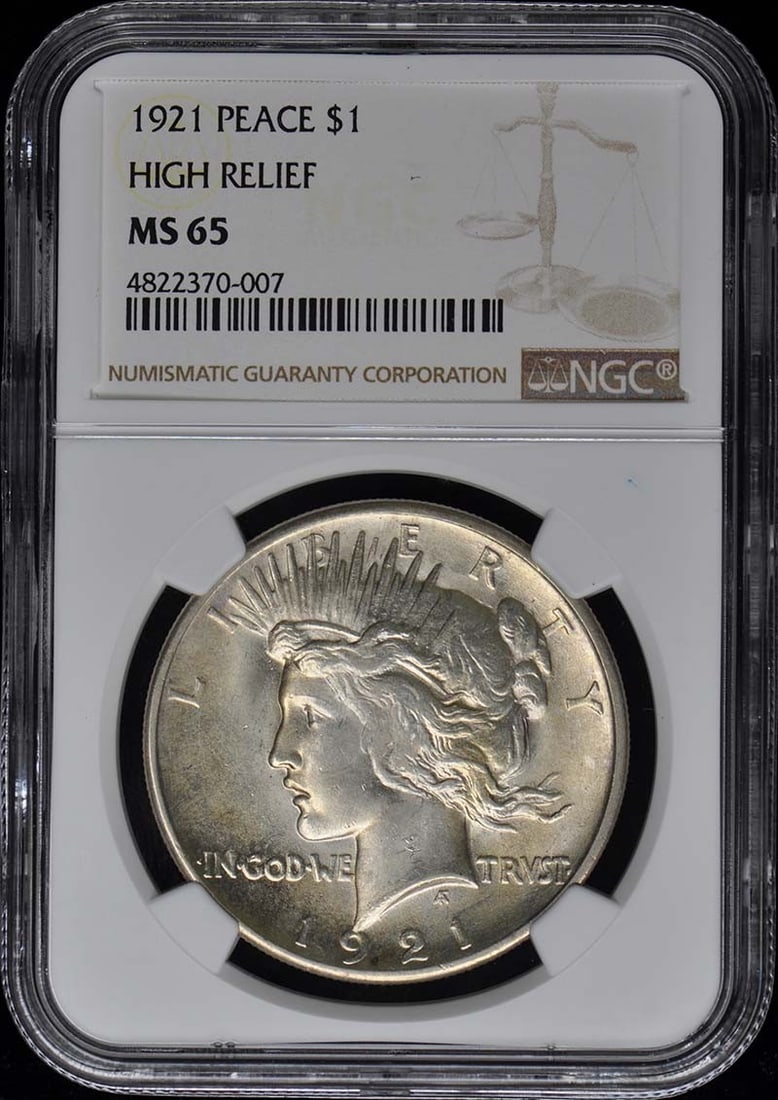 1921 Peace Dollar High Relief NGC MS65 Uncirculated Coin (1 of 2)