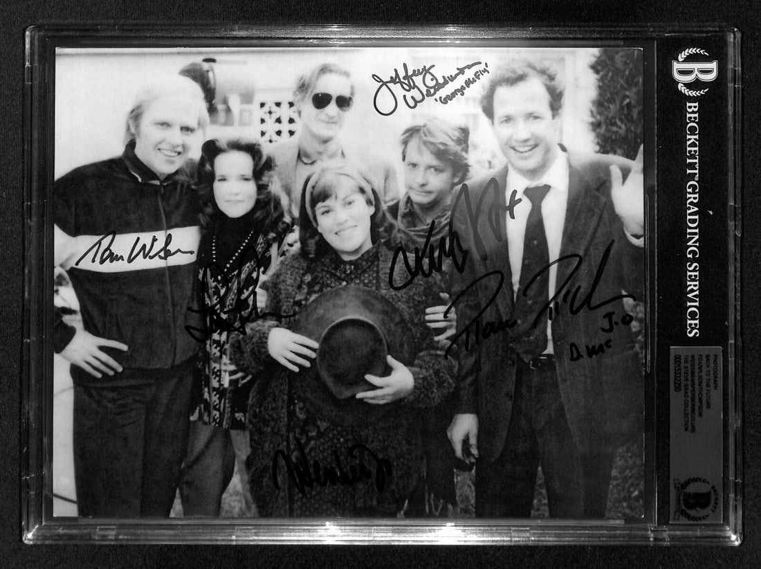 8x10 Photo Signed by Six Back to the Future II Cast Beckett Authenticated: 8x10 Photo Signed by Six Back to the Future II Cast Beckett Authenticated This is an original 8x10 black and white photograph from the movie Back to the Future II, hand-signed in black ink by six cast