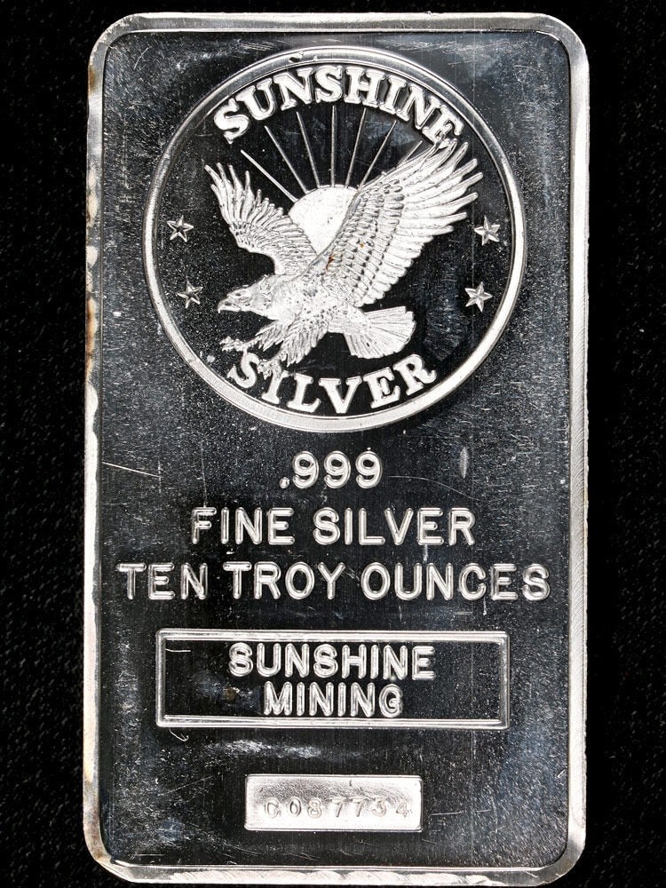Vintage 10 oz Sunshine Mining Silver Bar 999 Fine Random Serial Number (1 of 2)