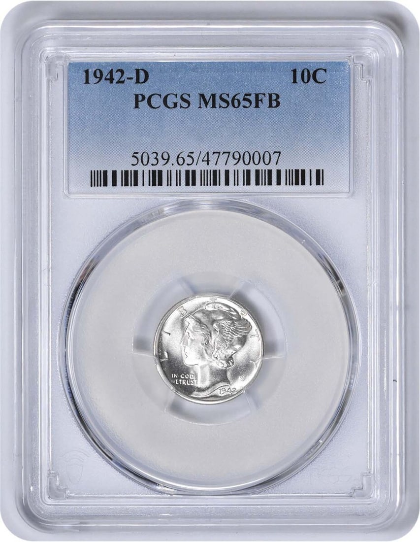PCGS MS65FB 1942-D Mercury Dime 90 Percent Silver Uncirculated Coin (1 of 2)