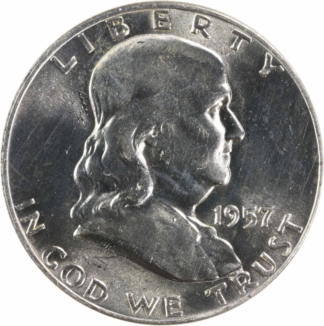 Choice BU 1957 D Silver Franklin Half Dollar Uncertified (1 of 2)