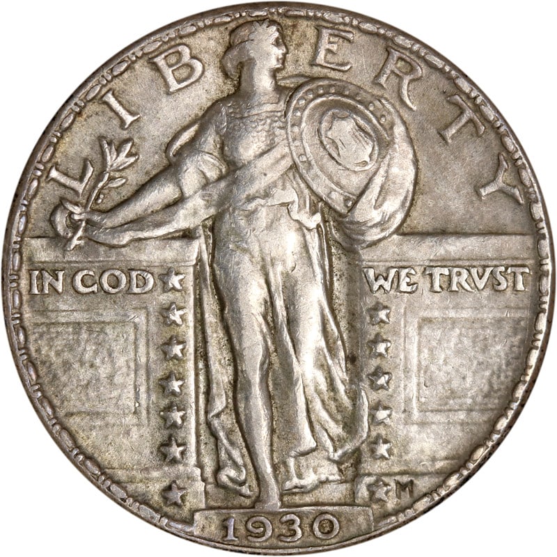 1930 Philadelphia Mint Silver Standing Liberty Quarter Coin: 1930 Philadelphia Mint Silver Standing Liberty Quarter Coin This 1930-P Standing Liberty Quarter is a circulated coin minted in Philadelphia. Composed of silver, it is a pre-owned collectible from the