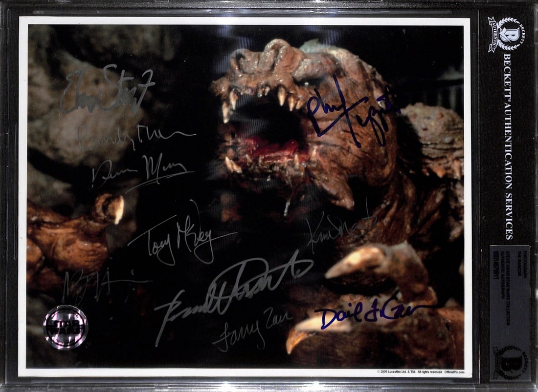 8x10 Star Wars Rancor ROTJ Photograph Signed by 10 ILM Crew Beckett Authenticated: 8x10 Star Wars Rancor ROTJ Photograph Signed by 10 ILM Crew Beckett Authenticated This 8x10 photograph from Star Wars: Return of the Jedi features the Rancor and is signed by ten key members of the IL