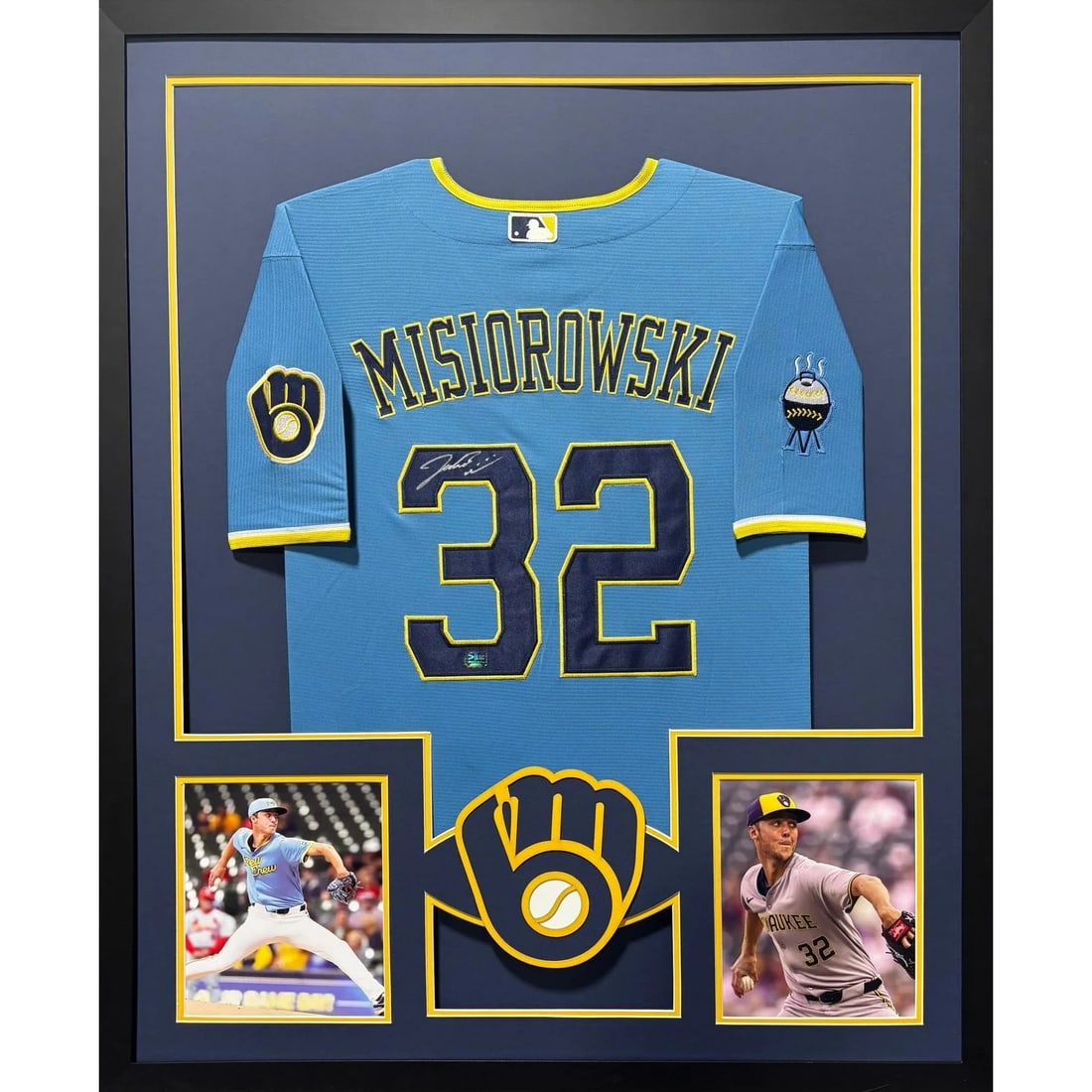 Jacob Misiorowski Signed Framed Jersey PROVA COA Authentic Brewers: Jacob Misiorowski Signed Framed Jersey PROVA COA Authentic Brewers This autographed framed jersey of Jacob Misiorowski showcases his impressive commitment to the Milwaukee Brewers. Authenticated by PR
