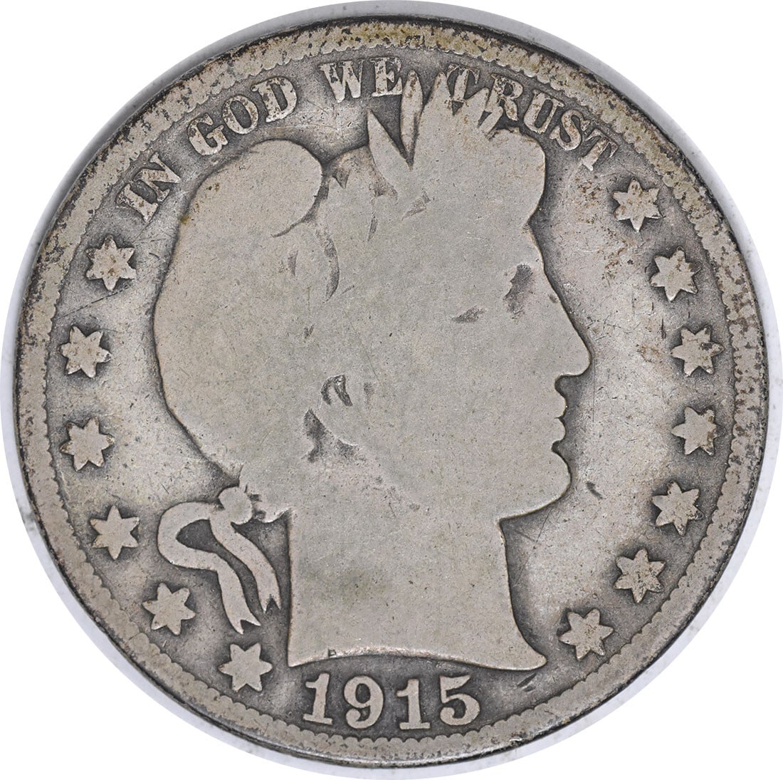 1915 Barber Silver Half Dollar 50C Uncertified 90% Silver Coin: 1915 Barber Silver Half Dollar 50C Uncertified 90% Silver Coin This 1915 Barber Silver Half Dollar is a classic piece of American numismatic history, featuring the iconic design by Charles E. Barber.