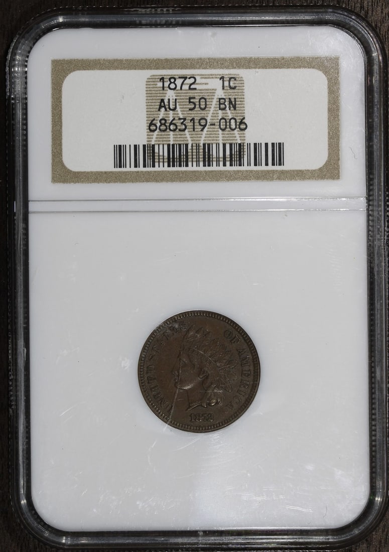 1872 Indian Head Cent AU50 Brown NGC Certified Copper Coin (1 of 4)