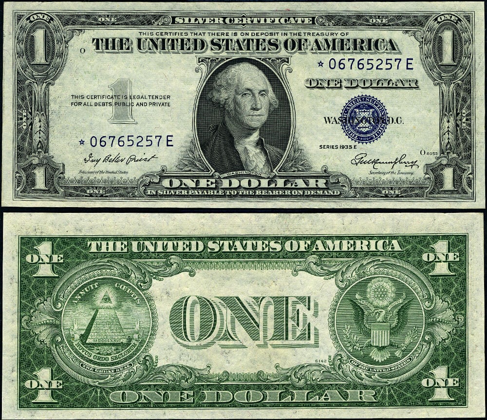 1935-E Star Note $1 Silver Certificate Uncirculated *-E Block (1 of 3)