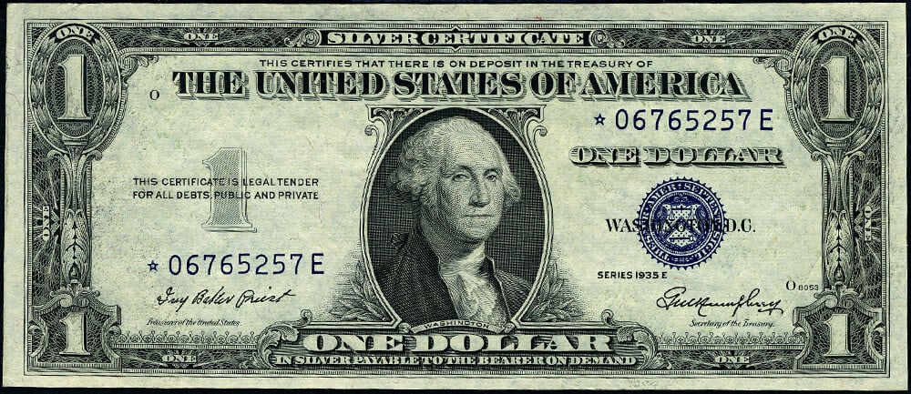 1935-E Star Note $1 Silver Certificate Uncirculated *-E Block - 2