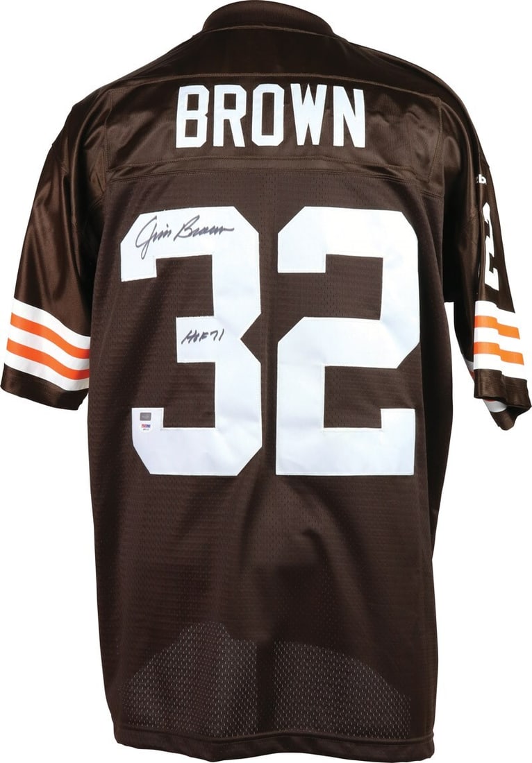 Jim Brown Signed Cleveland Browns Jersey Hall of Fame 1971 PSA DNA: Jim Brown Signed Cleveland Browns Jersey Hall of Fame 1971 PSA DNA This authentic Cleveland Browns jersey is signed by legendary player Jim Brown, who was inducted into the Hall of Fame in 1971. The
