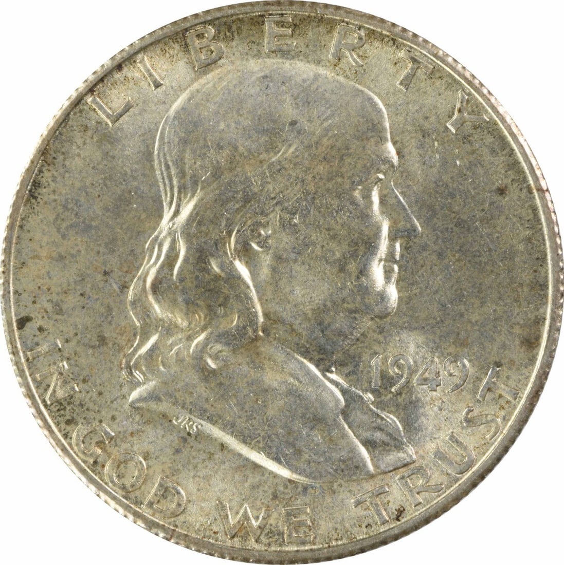 1949-S Franklin Silver Half Dollar AU Uncertified 90% Silver Coin: 1949-S Franklin Silver Half Dollar AU Uncertified 90% Silver Coin The 1949-S Franklin Silver Half Dollar is a notable piece for collectors, featuring a beautiful design from renowned engravers John