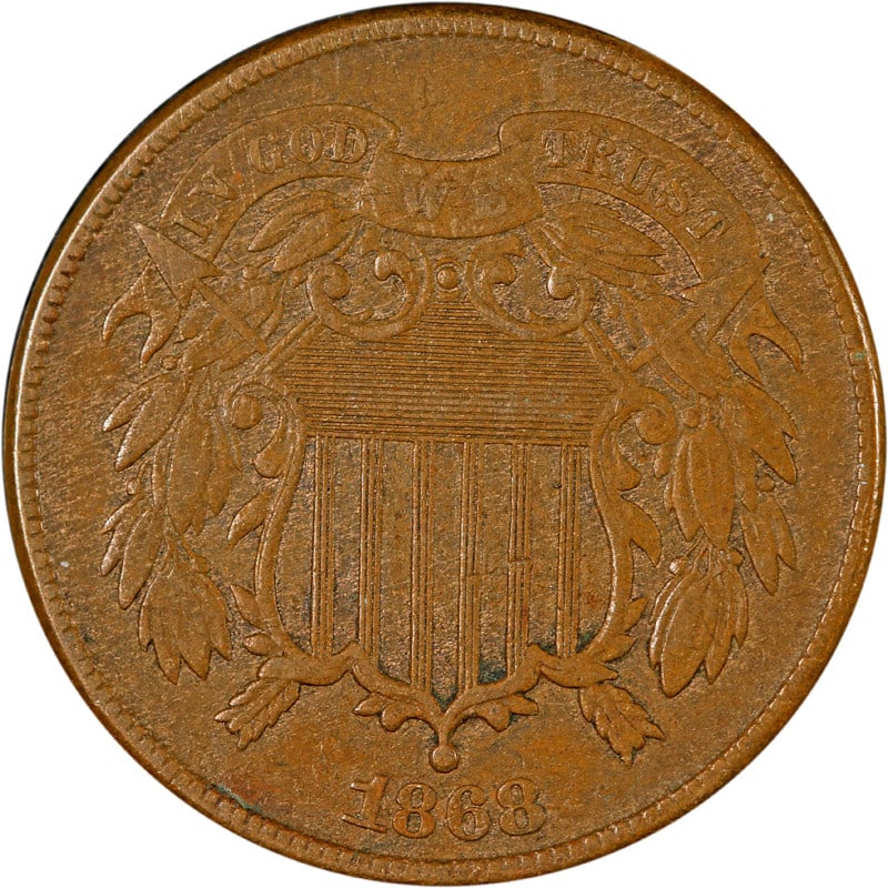1868 United States Copper Two Cent Coin Circulated Example (1 of 2)