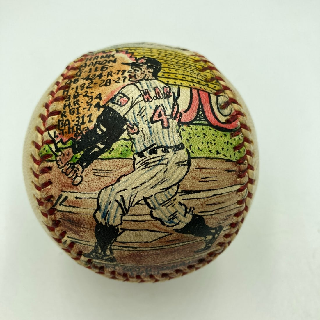Hank Aaron Signed Folk Art Baseball by George Sosnak JSA COA: Hank Aaron Signed Folk Art Baseball by George Sosnak JSA COA This stunning baseball features a hand-painted design by George Sosnak, capturing the essence of the game and honoring the legendary Hank A