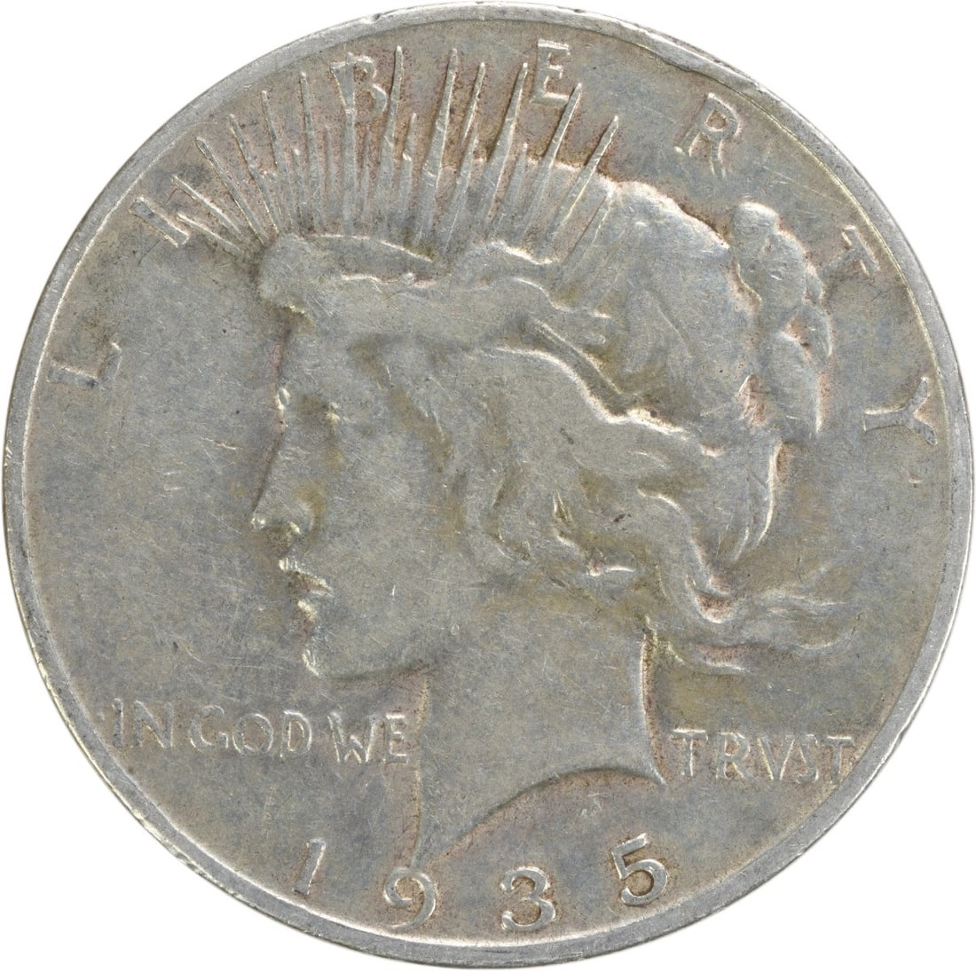 1935-S Peace Silver Dollar VF Uncertified 90% Silver Coin: 1935-S Peace Silver Dollar VF Uncertified 90% Silver Coin This 1935-S Peace Silver Dollar is a remarkable addition to any coin collection. It features a vintage design by Anthony de Francisci, showcas