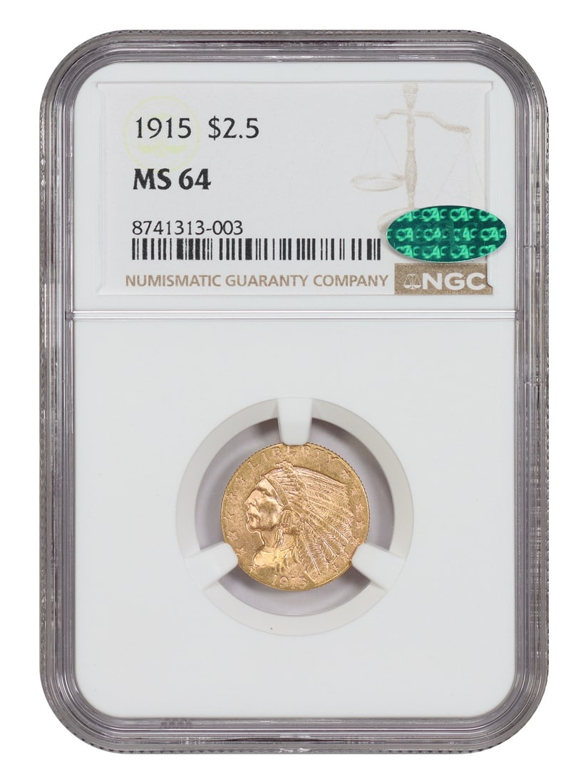 1915 Indian Quarter Eagle Gold Coin NGC CAC MS64 Certified (1 of 4)