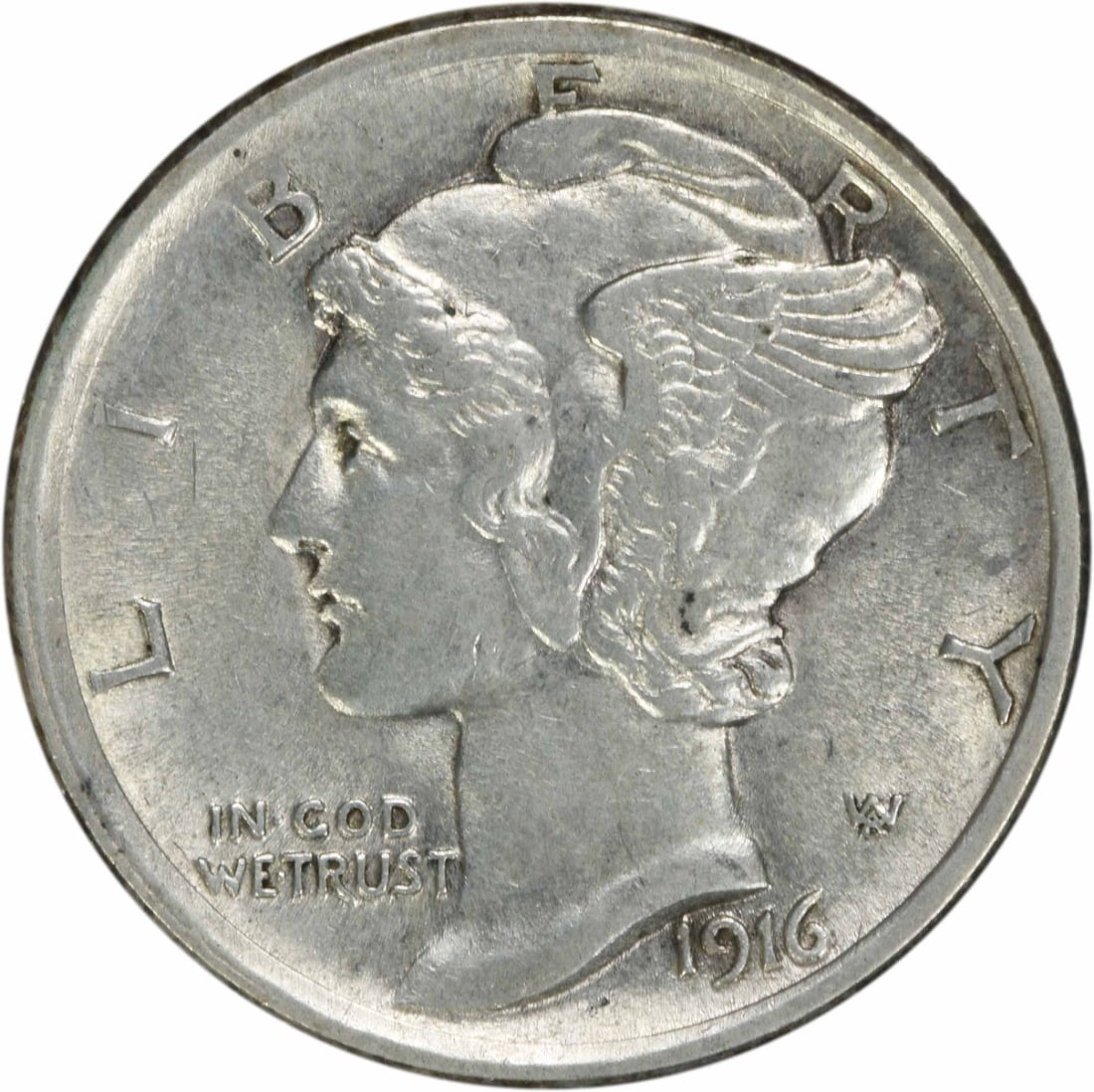 1916 Mercury Dime AU Uncertified 90 Silver Coin (1 of 2)