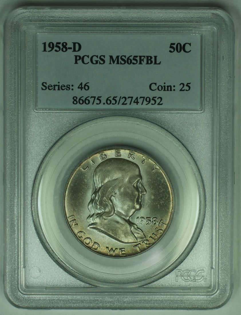 Toned 1958-D Silver Franklin Half Dollar PCGS MS65 FBL (1 of 2)