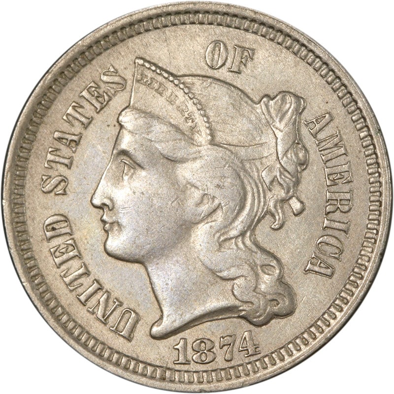 United States 1874 Nickel Three Cent Piece Circulated Example (1 of 2)