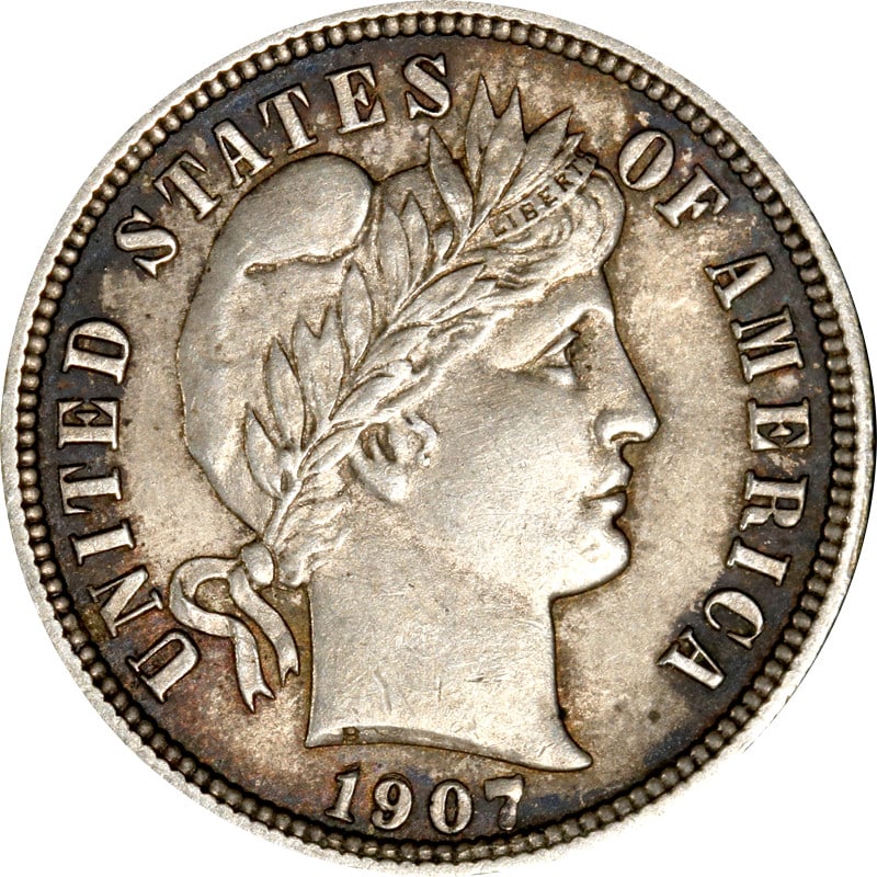1907 Philadelphia Silver Barber Dime Circulated US Coin: 1907 Philadelphia Silver Barber Dime Circulated US Coin This 1907-P Barber Dime is a circulated silver coin from the United States. It features a 0.9 fineness and was minted in Philadelphia in 1907.