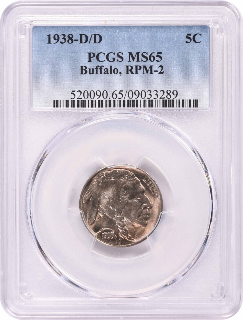 1938-D/D Buffalo Nickel MS65 PCGS Uncirculated Coin (1 of 2)
