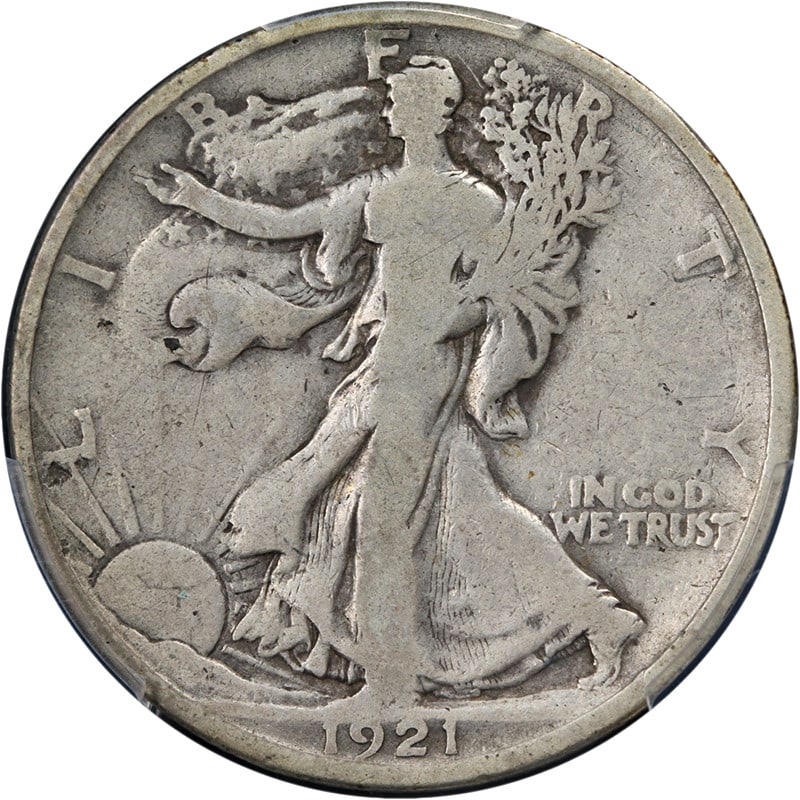 PCGS G6 1921-D Walking Liberty Half Dollar Silver Key Date: PCGS G6 1921-D Walking Liberty Half Dollar Silver Key Date This 1921-D Walking Liberty Half Dollar is graded G6 by PCGS. It is a circulated coin with attractive color, original surfaces, and a well-de