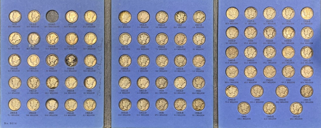 Mercury Dime Silver Set 1916-1945 Missing 1916-D in Whitman Folder (1 of 5)