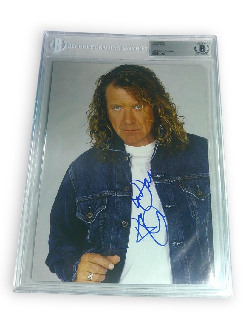 Beckett Authenticated 8x10 Photograph Signed by Robert Plant of Led Zeppelin: Beckett Authenticated 8x10 Photograph Signed by Robert Plant of Led Zeppelin This is an original 8x10 photograph autographed by Robert Plant, the renowned singer of Led Zeppelin. The photo is encased