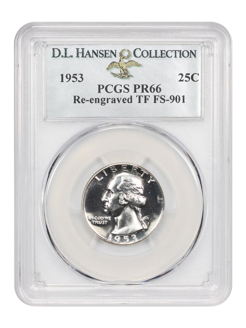 1953 Washington Quarter 25C PCGS Proof 66 D.L. Hansen: 1953 Washington Quarter 25C PCGS Proof 66 D.L. Hansen This 1953 25c Washington Quarter is graded as Proof 66 by PCGS, ensuring its high quality and expert certification. With a striking design and hig